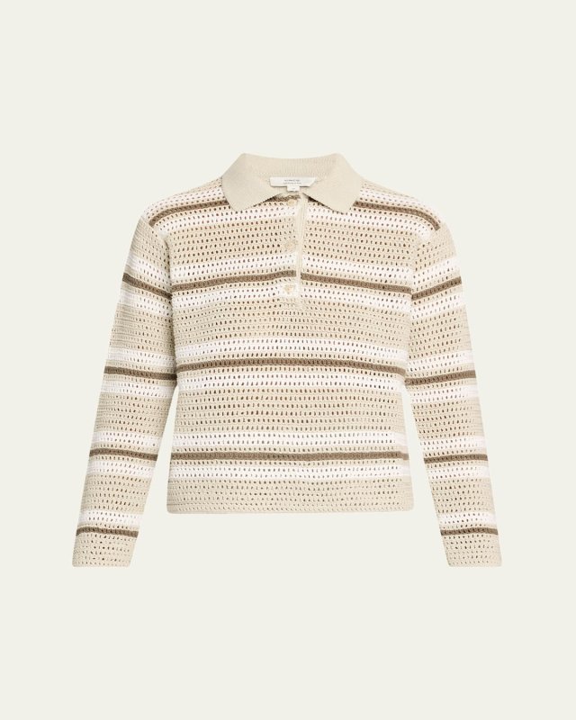 Mesh Stripe Button Polo Top
